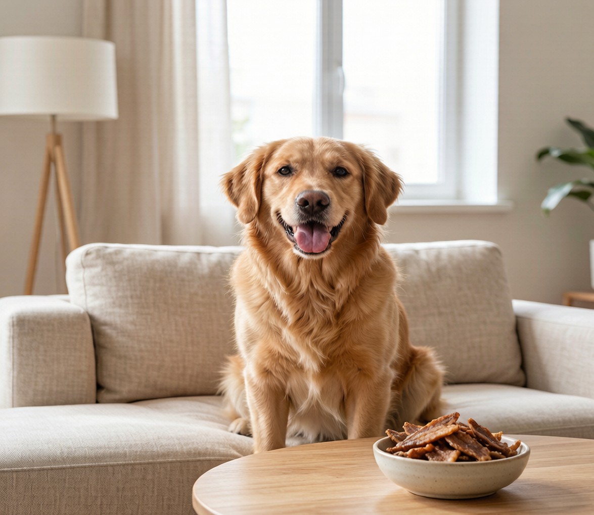 Happy dog and owner sharing a warm moment at home