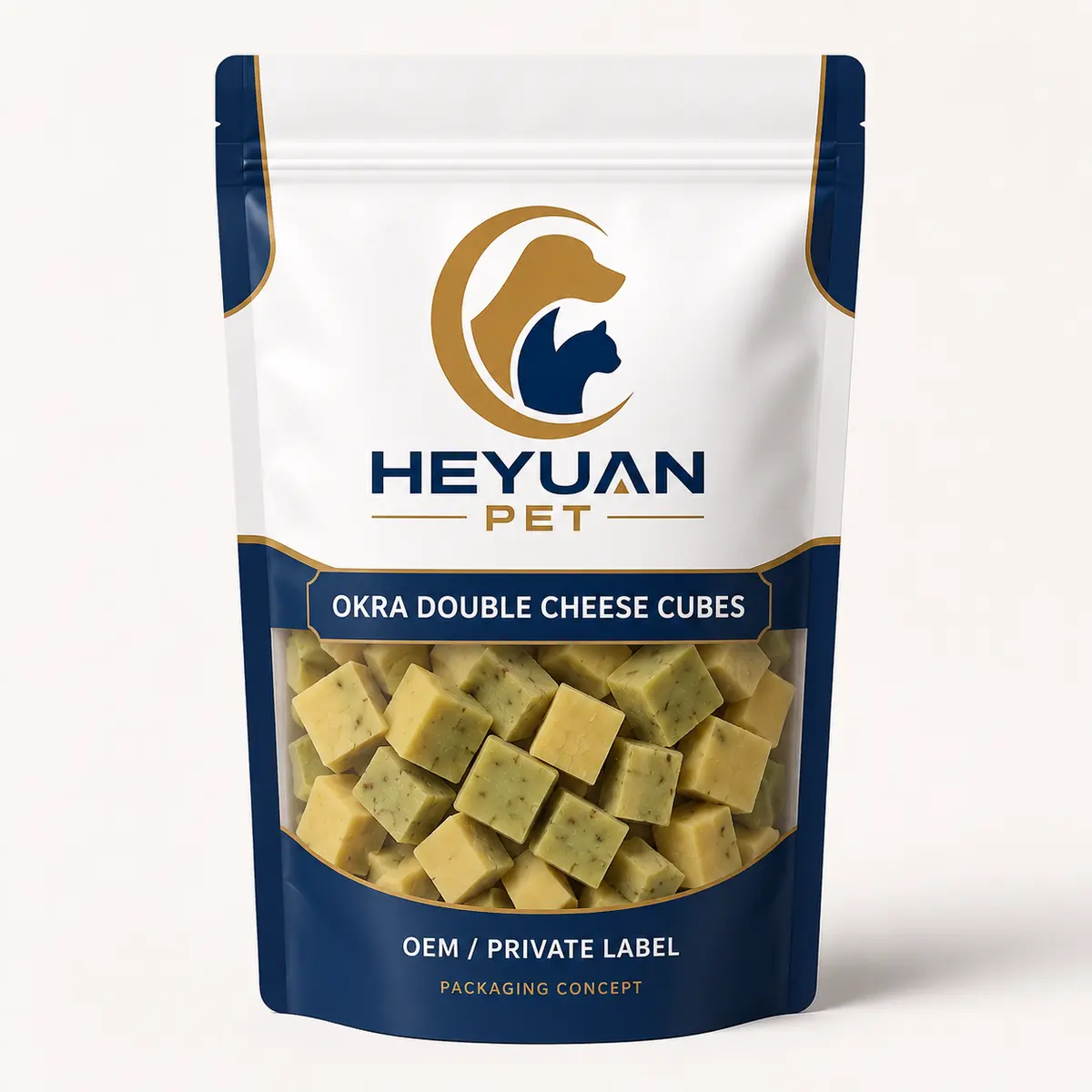 Okra Double Cheese Cubes in retail packaging, available in 80g, 100g and 500g formats — view 4