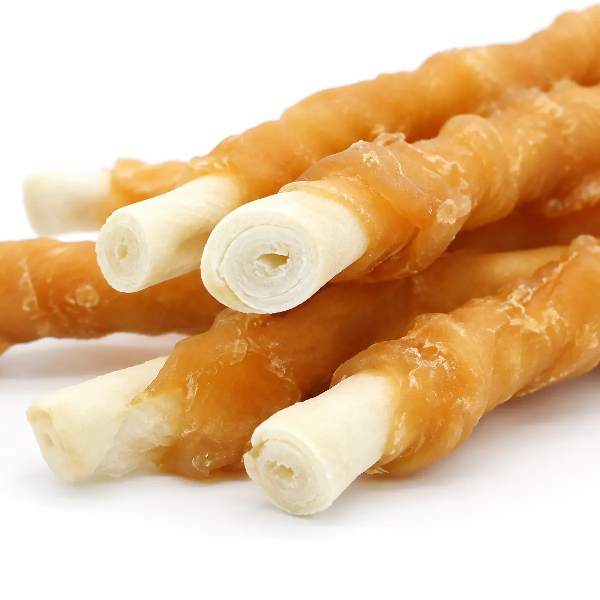 HY-016 Chicken Wrapped Rawhide Stick — close-up showing the rawhide roll core and chicken breast wrapping — view 2