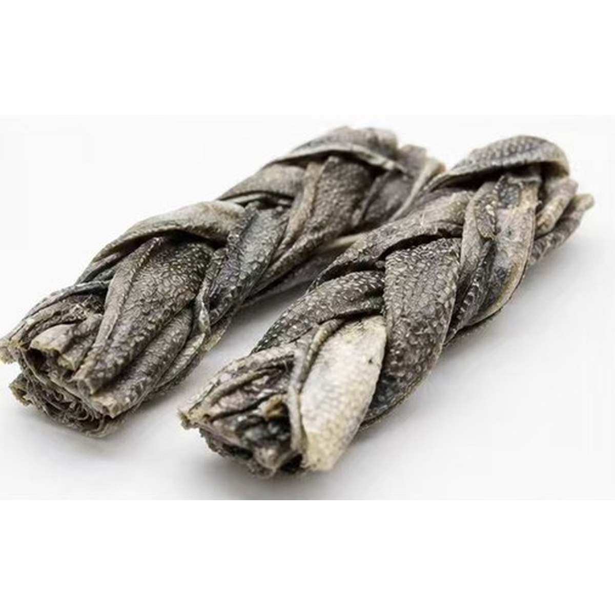 Close-up of braided cod fish skin chews showing natural texture — view 2