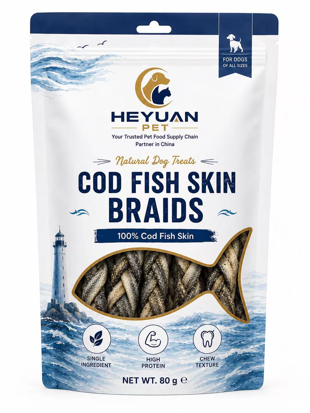 Fish skin braid dog treats in retail packaging (80g bag) — view 4