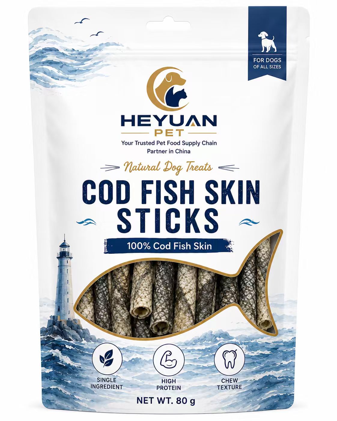 Fish skin stick dog treats in retail packaging (80g bag) — view 4
