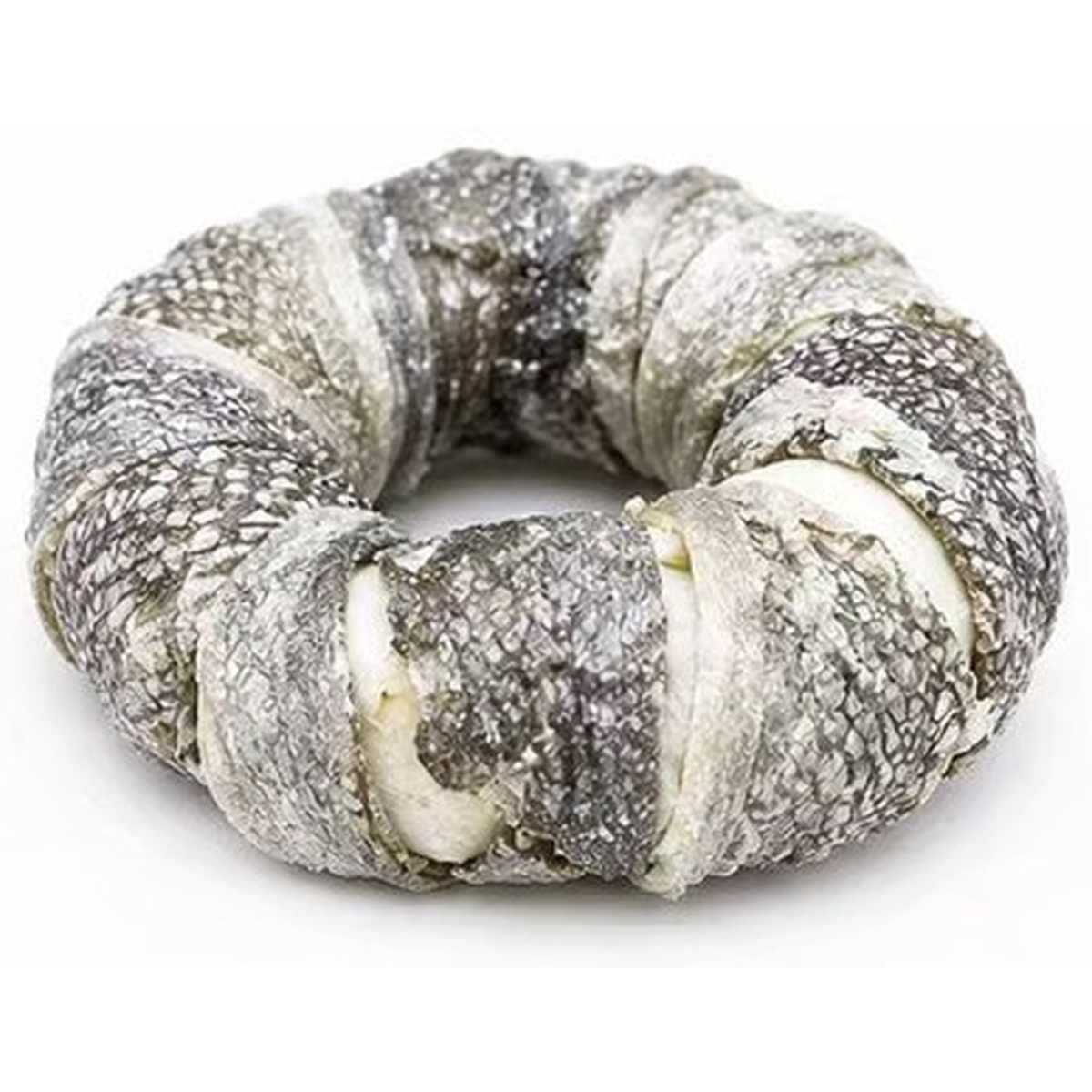 Close-up of cod fish skin and cowhide foamed rings showing textured surface — view 2