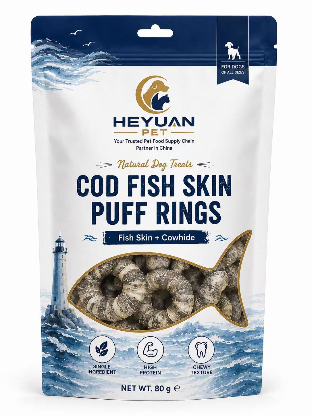 Fish skin foamed ring dog treats in retail packaging (80g bag) — view 4